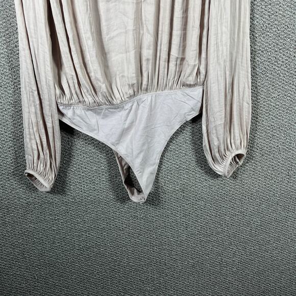 Free People Intimately Bodysuit Womens Large Beige Smockin' And Rockin' Smocked - Picture 3 of 9